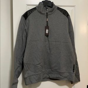 Half zip Pullover with leather shoulder detail